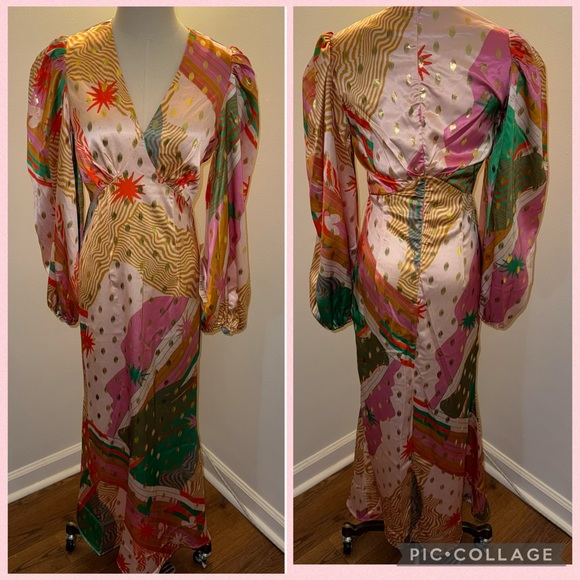 Never Fully Dressed Women’s 4 BEAUTIFUL Colorful Pink Gold Silky Maxi Dress - Picture 6 of 15